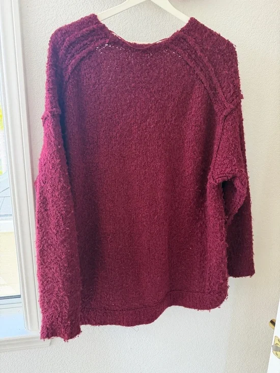 Free People Songbird V-Neck Boucle Sweater - Burgundy - Picture 3 of 4